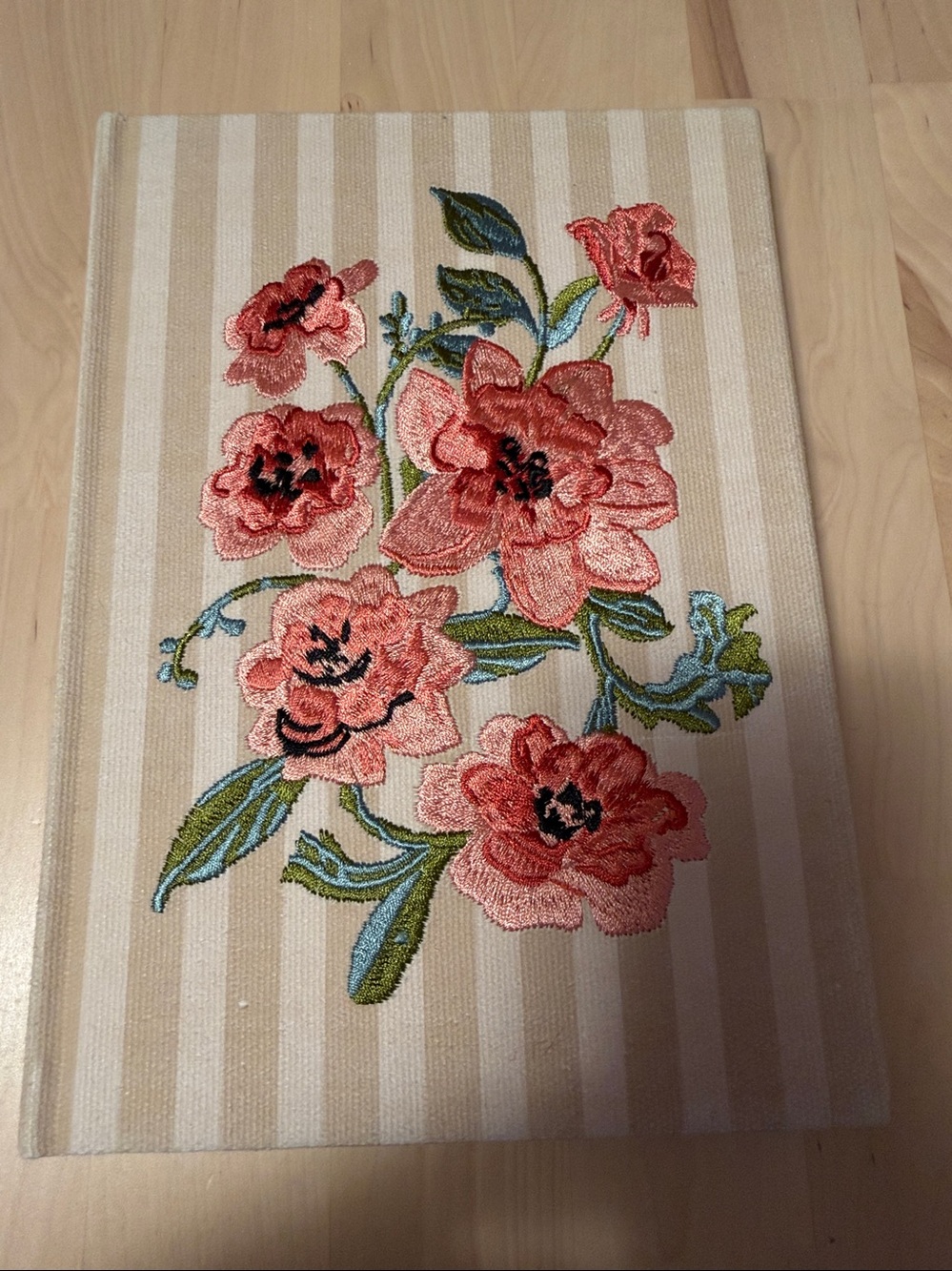 Handcrafted Peach and Green Floral Textile Notebook